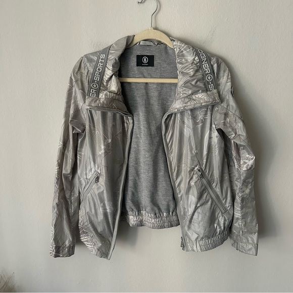 Bogner Sports Full Zip Windbreaker Jacket Flamingo Floral Print Silver Metallic - Picture 11 of 12